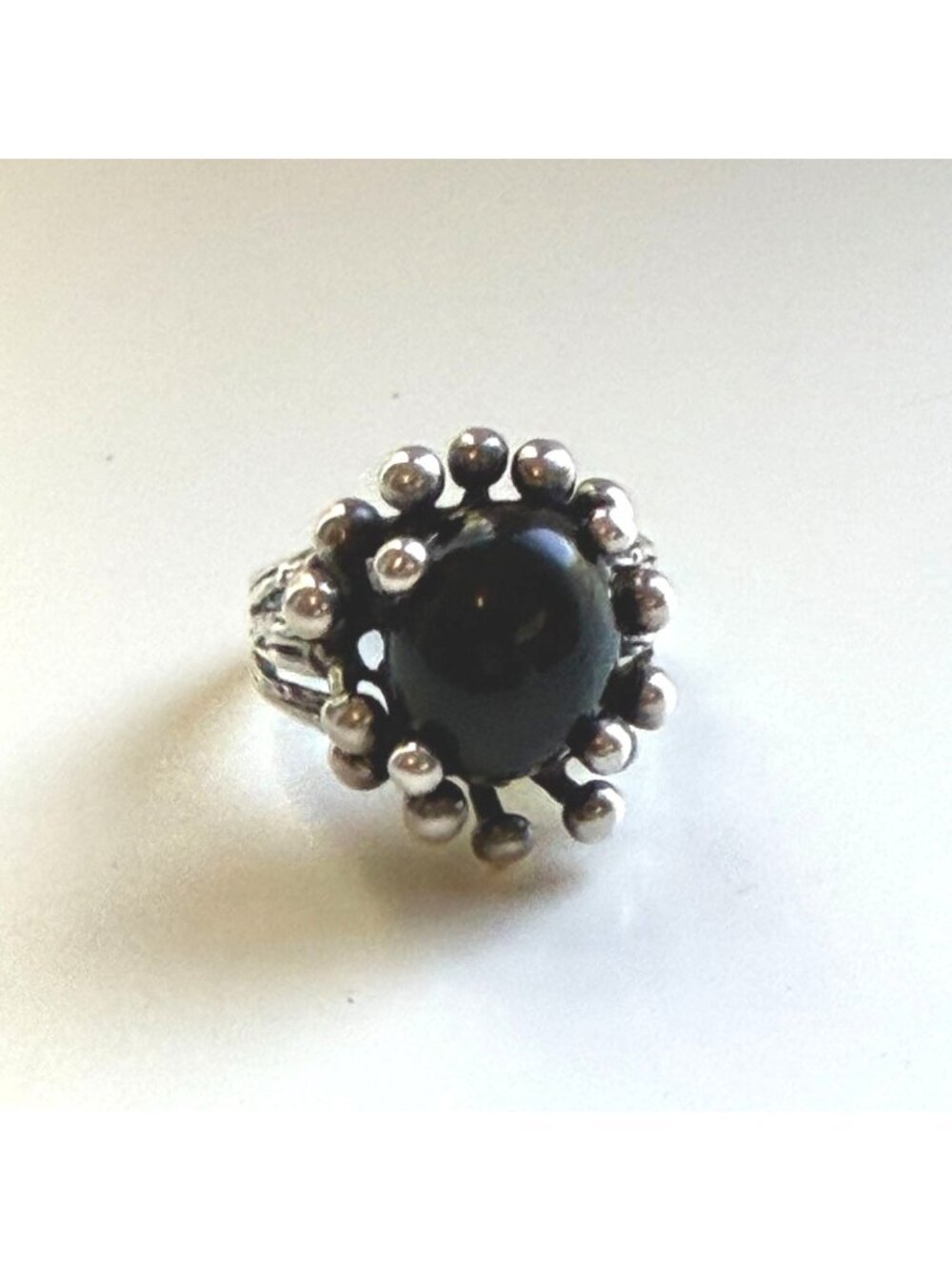 Sterling Silver Onyx Cabochon Ring Size 6